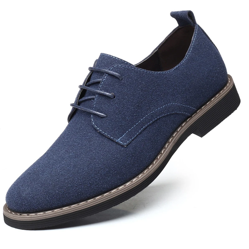 Mens Navy Blue Suede Leather Oxford Shoes Lace Up Low Heel Casual Business Formal Footwear For Office And Daily Wear Simple thumbnail 6