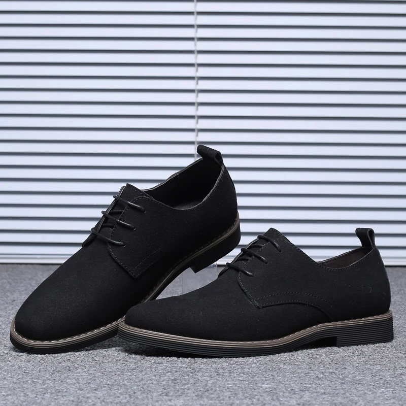 Mens Navy Blue Suede Leather Oxford Shoes Lace Up Low Heel Casual Business Formal Footwear For Office And Daily Wear Simple thumbnail 2