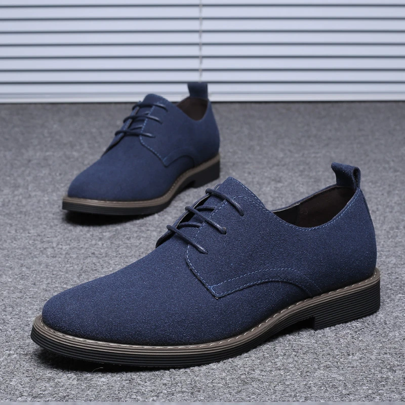 Mens Navy Blue Suede Leather Oxford Shoes Lace Up Low Heel Casual Business Formal Footwear For Office And Daily Wear Simple thumbnail 3