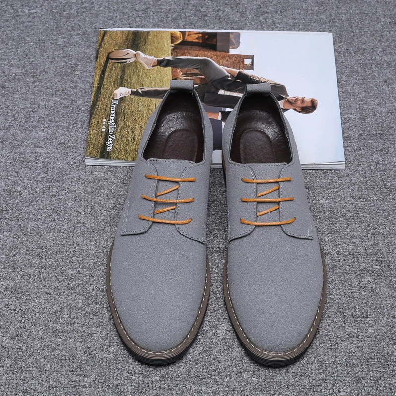 Mens Navy Blue Suede Leather Oxford Shoes Lace Up Low Heel Casual Business Formal Footwear For Office And Daily Wear Simple thumbnail 4