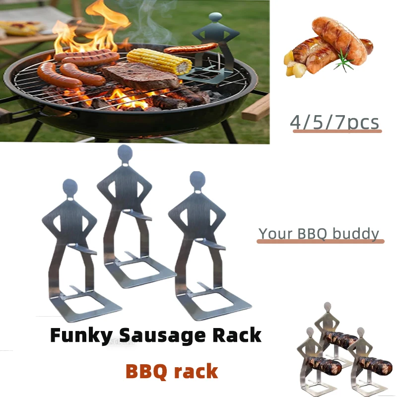 Stainless Steel BBQ Sausage Holder Novelty Party Camping Gifts Funny Sausage Roaster Reusable Hot Dog Grill for Outdoor Camping