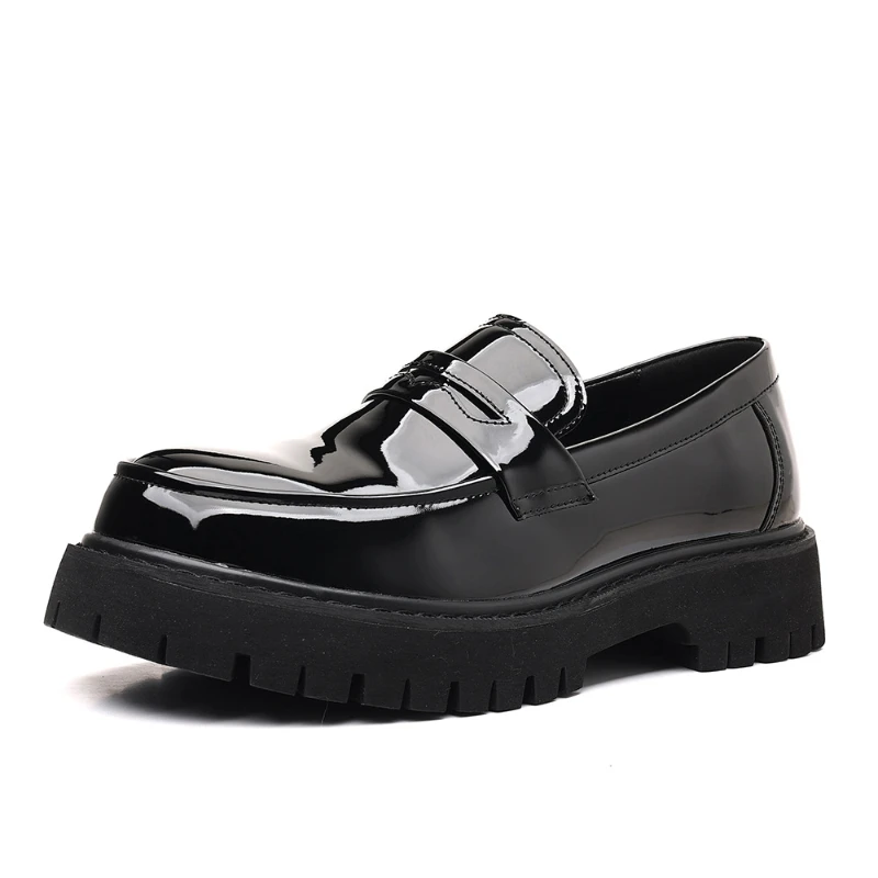 Black Platform Loafers Slip On Chunky Sole Casual Dress Shoes Comfortable Fashion Footwear For All Match For Daily Wear Office thumbnail 5