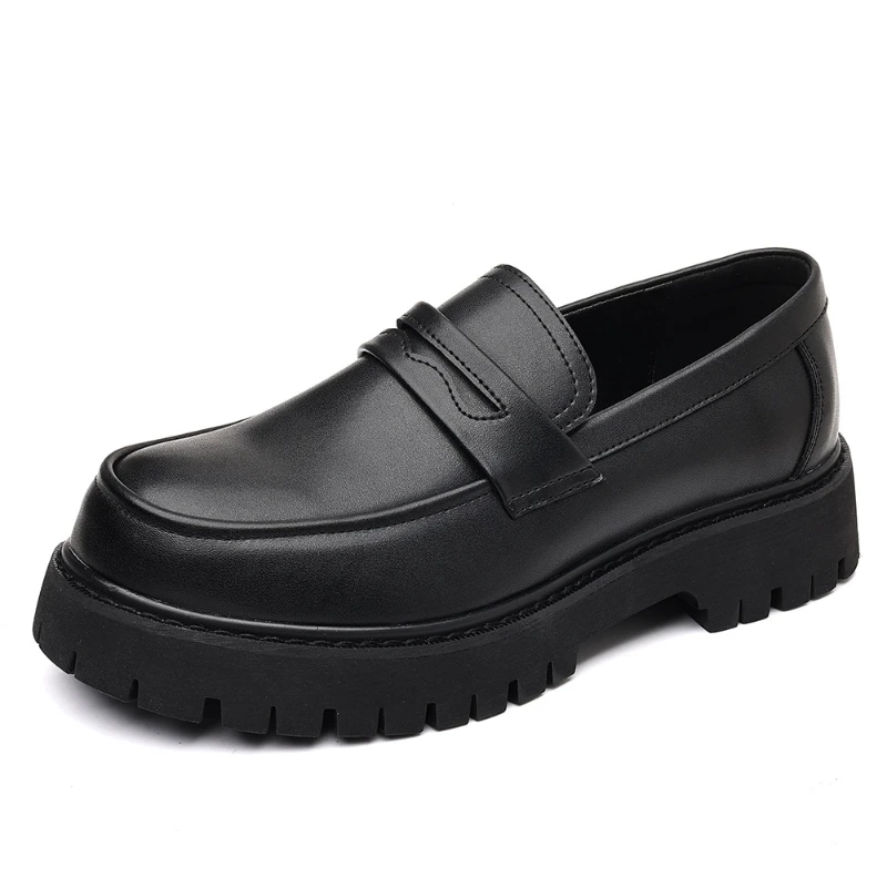 Black Platform Loafers Slip On Chunky Sole Casual Dress Shoes Comfortable Fashion Footwear For All Match For Daily Wear Office thumbnail 4
