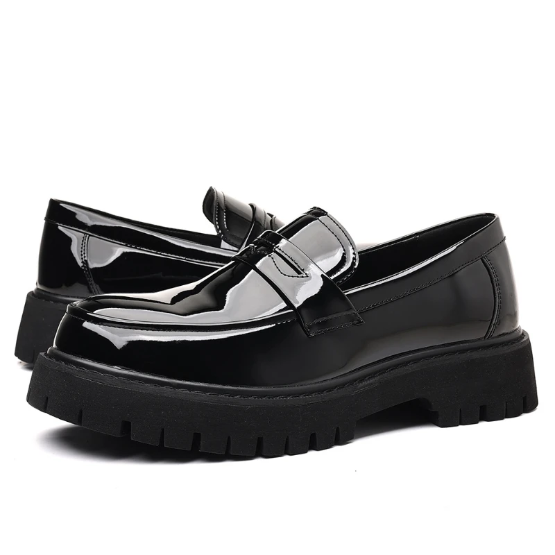 Black Platform Loafers Slip On Chunky Sole Casual Dress Shoes Comfortable Fashion Footwear For All Match For Daily Wear Office thumbnail 6