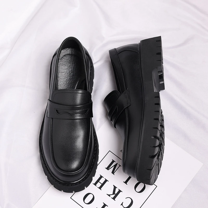 Black Platform Loafers Slip On Chunky Sole Casual Dress Shoes Comfortable Fashion Footwear For All Match For Daily Wear Office thumbnail 2