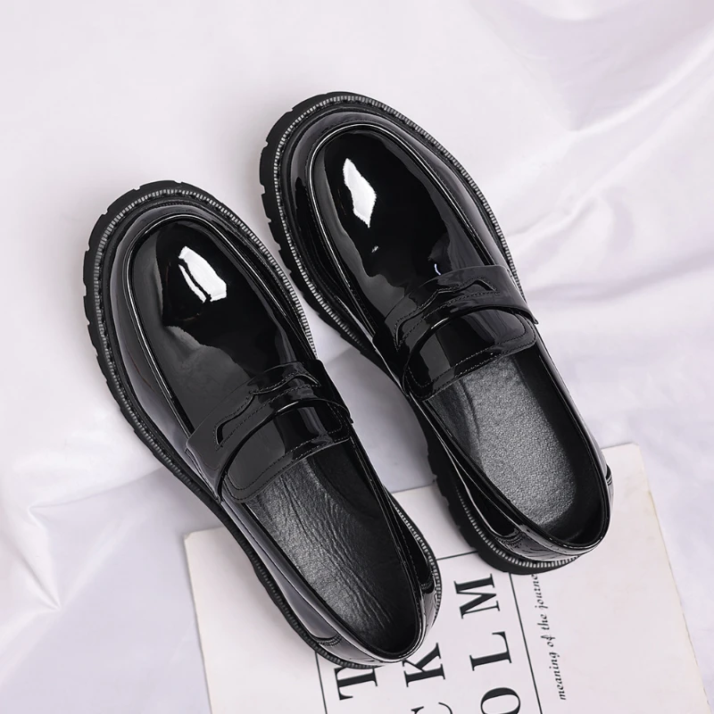 Black Platform Loafers Slip On Chunky Sole Casual Dress Shoes Comfortable Fashion Footwear For All Match For Daily Wear Office thumbnail 3