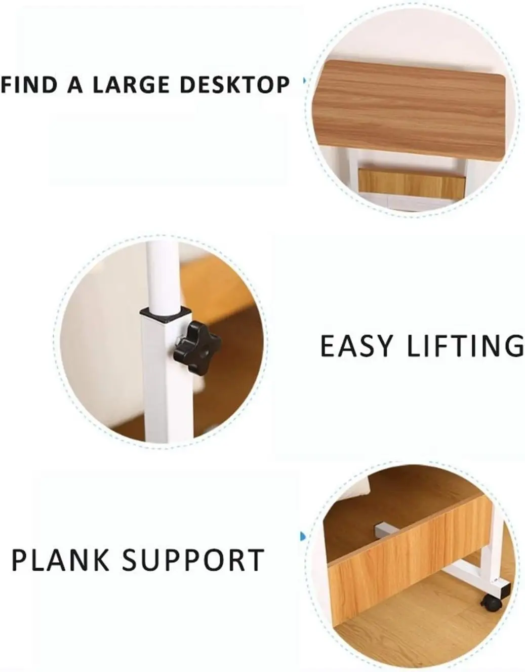 Adjustable Height Laptop Desk with Wheels Portable Rolling Table for Home Office Study Ergonomic Mobile Workstation thumbnail 2