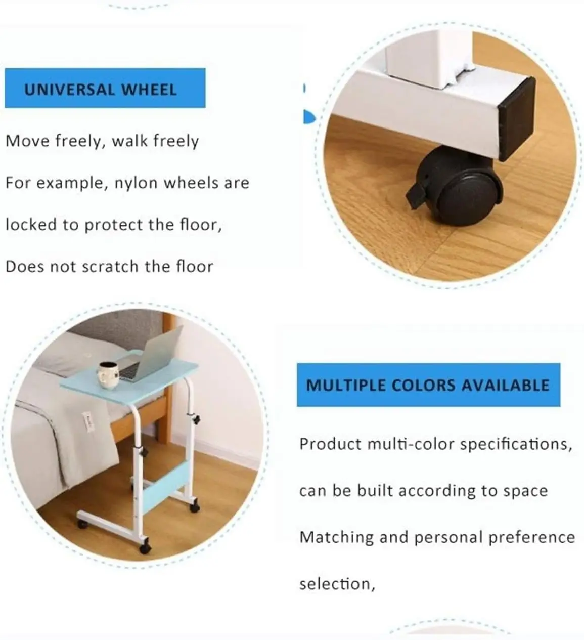 Adjustable Height Laptop Desk with Wheels Portable Rolling Table for Home Office Study Ergonomic Mobile Workstation thumbnail 3