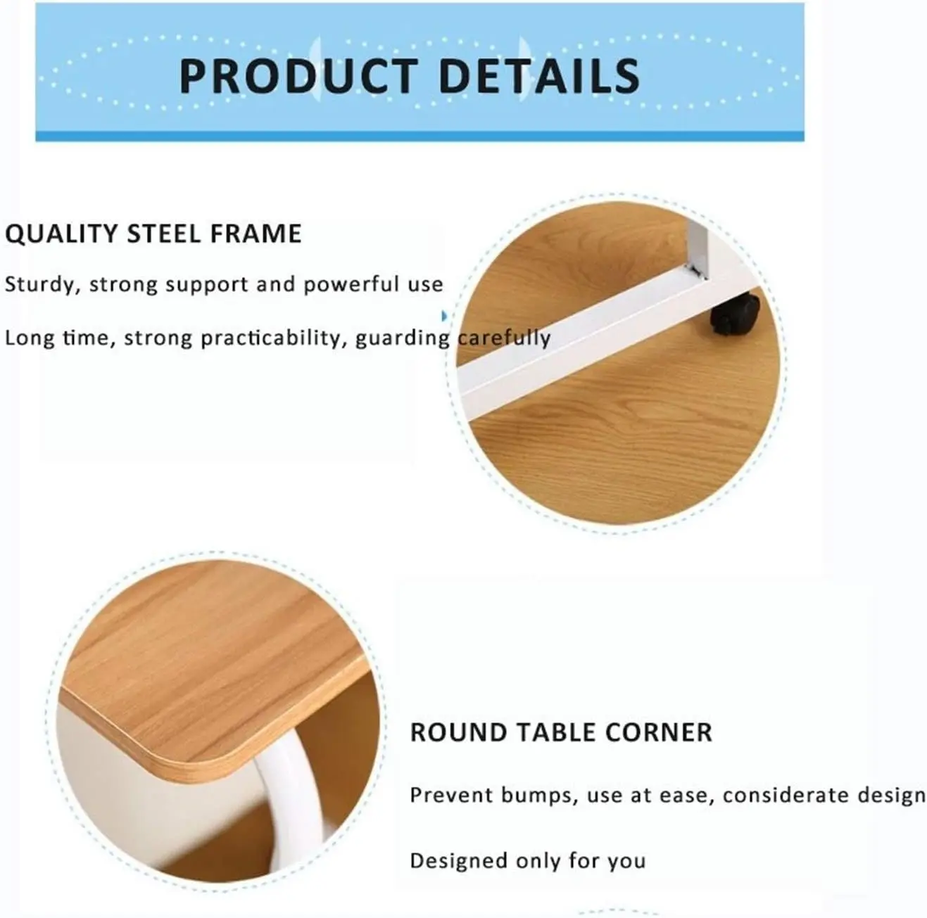 Adjustable Height Laptop Desk with Wheels Portable Rolling Table for Home Office Study Ergonomic Mobile Workstation thumbnail 4