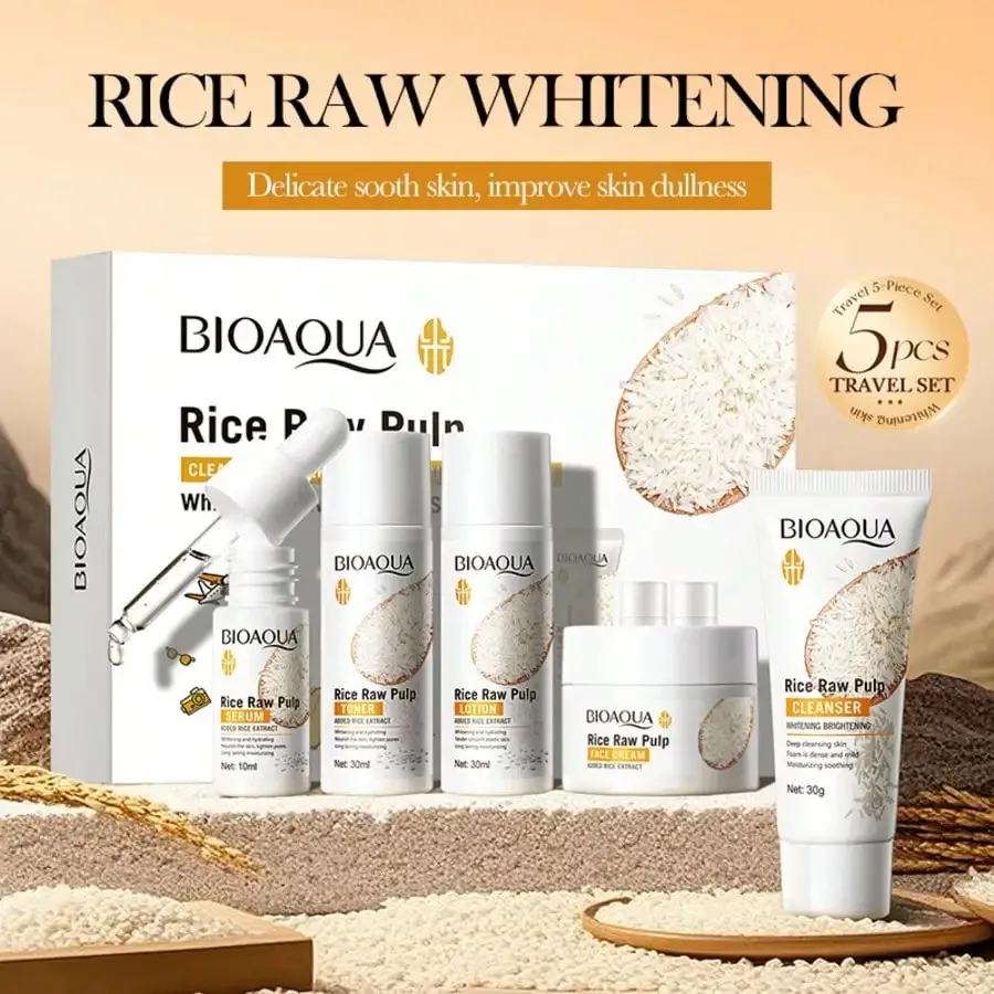 Rice Puree Skin Care Set Whitening Brighten Hydrating Moisturize Soothing Facial Cleanser+Toner+Essence+Lotion+Cream Skincare thumbnail 4