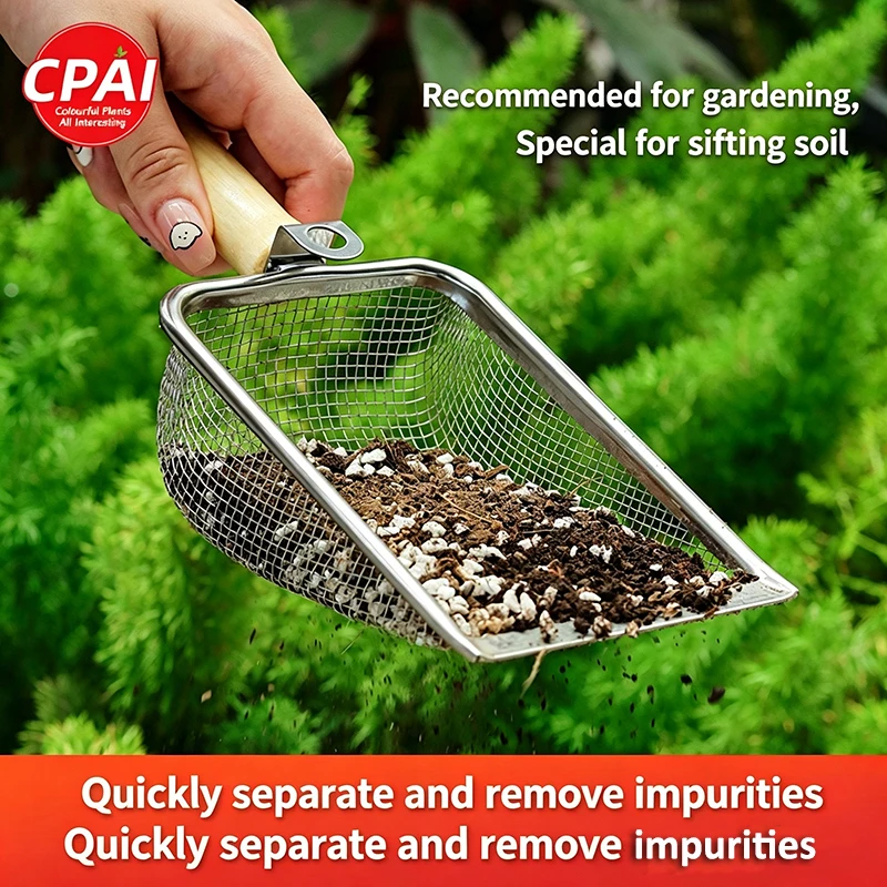 Stainless Steel Soil Sieve Shovel, Garden Sifter for Potting Mix, Hanging Gardening Tool for Sifting Soil Sand Gravel, Farm thumbnail 2