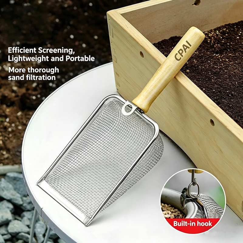 Stainless Steel Soil Sieve Shovel, Garden Sifter for Potting Mix, Hanging Gardening Tool for Sifting Soil Sand Gravel, Farm thumbnail 3