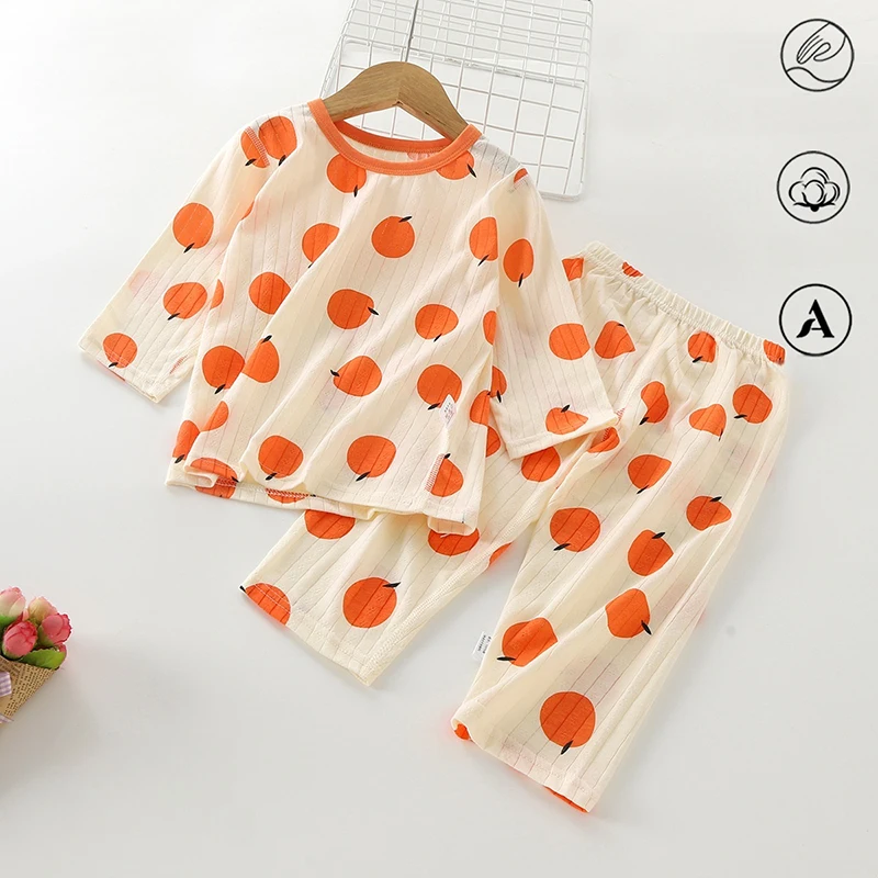 2026 Spring Baby Girls Nightgown Set Strawberry Printed Cute Toddler Suits Infant 2pcs Top+Pants Lightweight Home Clothes thumbnail 3