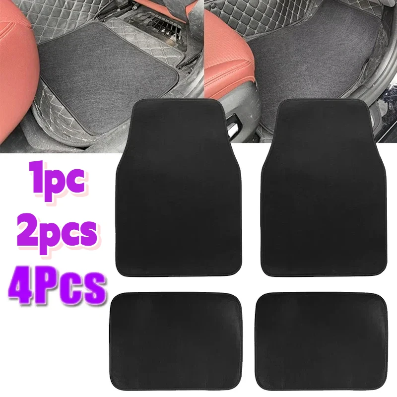Black Solid Color Car Floor Mats Universal Non-Slip Carpets Rugs Front & Rear Foot Mats Set of 1/2/4 Pieces Auto Accessories