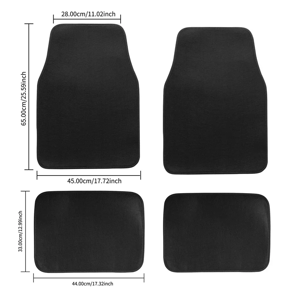 Black Solid Color Car Floor Mats Universal Non-Slip Carpets Rugs Front & Rear Foot Mats Set of 1/2/4 Pieces Auto Accessories thumbnail 4