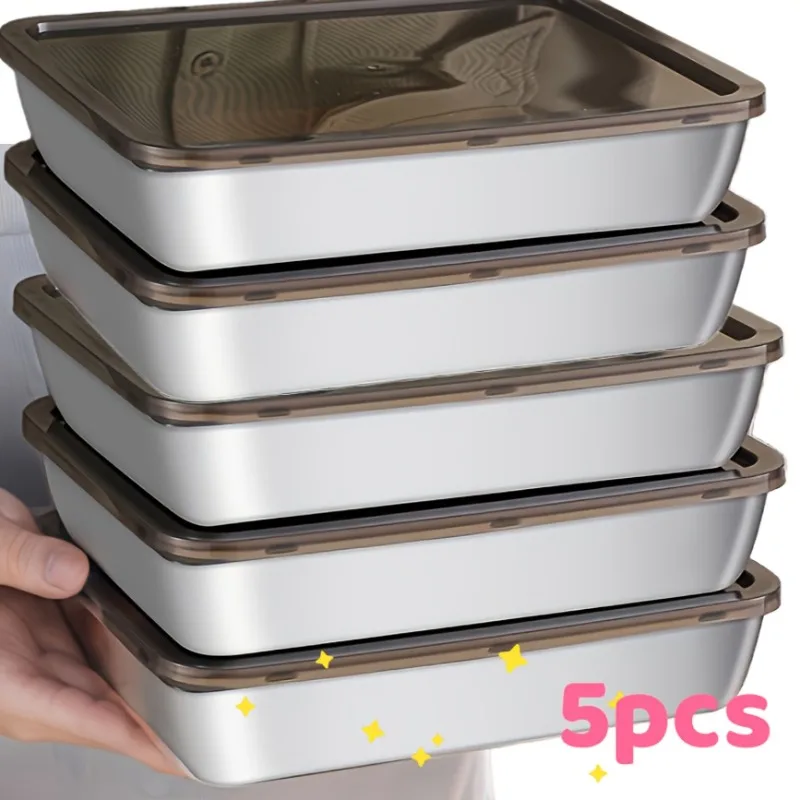 5Pcs Stainless Steel Food Containers, Leak-Proof Kitchens Accessories, Stores Knives, Stackable Kitchen Storage thumbnail 5