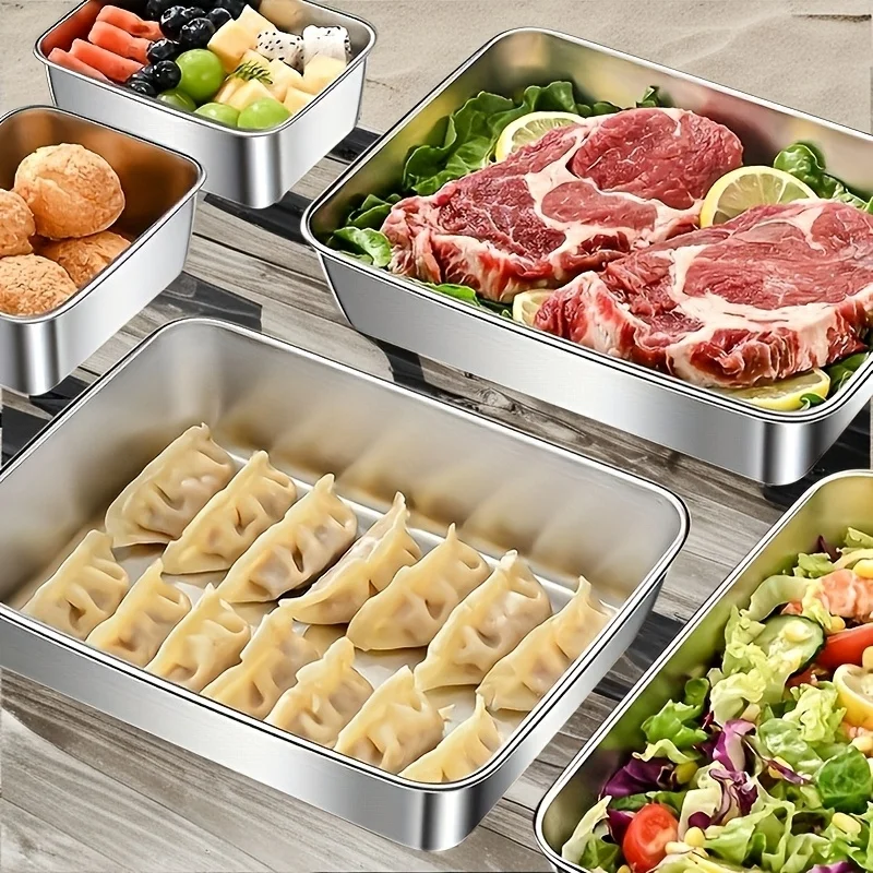 5Pcs Stainless Steel Food Containers, Leak-Proof Kitchens Accessories, Stores Knives, Stackable Kitchen Storage thumbnail 2