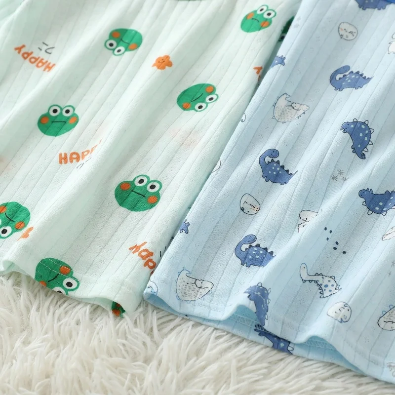 Infant Baby Boys Skin Friendly Pajamas 2pcs Frog Dinosaur Printed Homewear Set Toddler Air Conditioned Baby Clothes thumbnail 5