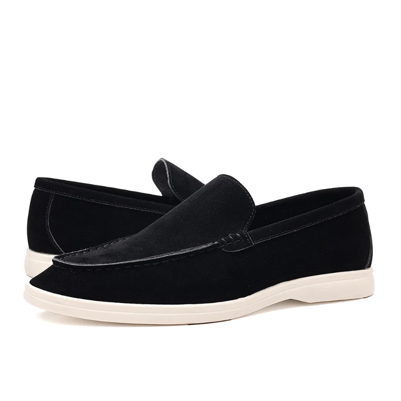 Mens Suede Slip On Loafers Comfortable Lightweight Casual Shoes With White Sole For Daily Wear And Driving Retro Style Simple thumbnail 5