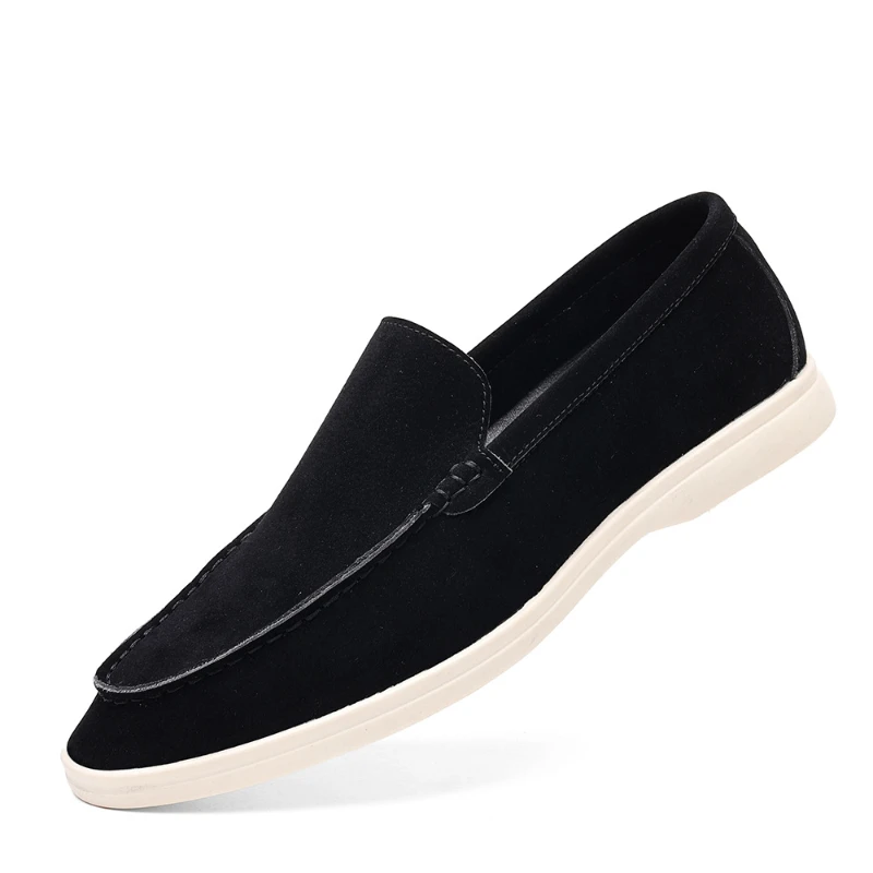 Mens Suede Slip On Loafers Comfortable Lightweight Casual Shoes With White Sole For Daily Wear And Driving Retro Style Simple thumbnail 6