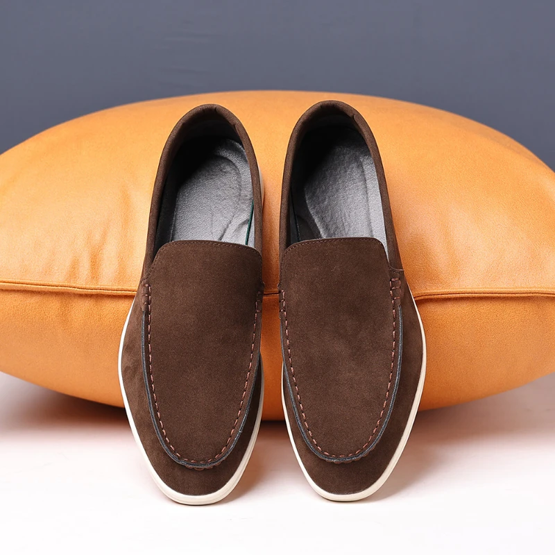 Mens Suede Slip On Loafers Comfortable Lightweight Casual Shoes With White Sole For Daily Wear And Driving Retro Style Simple thumbnail 2
