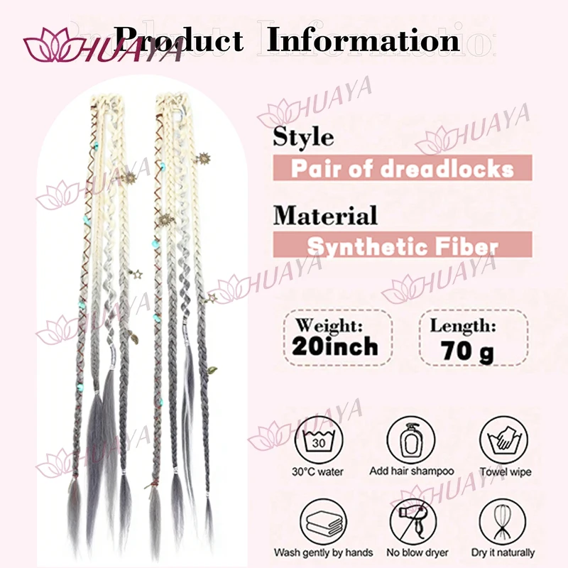 Hand-braided synthetic fiber water-drop BB clip-in hair extensions, 2 pieces per set, 20-inch bohemian beaded braids, versatile thumbnail 4