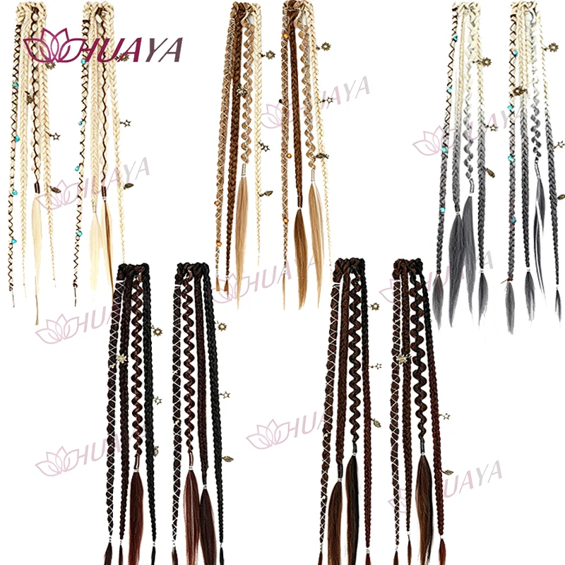Hand-braided synthetic fiber water-drop BB clip-in hair extensions, 2 pieces per set, 20-inch bohemian beaded braids, versatile thumbnail 5