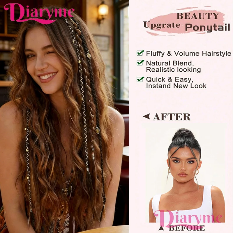 Hand-braided synthetic fiber water-drop BB clip-in hair extensions, 2 pieces per set, 20-inch bohemian beaded braids, versatile thumbnail 2