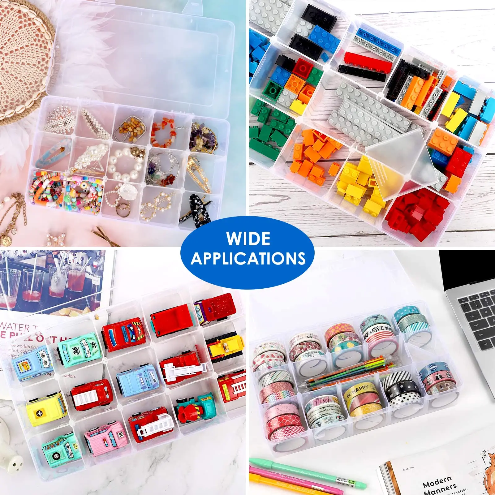 1/2/3Pcs Large Transparent Plastic Storage Boxes with 15 Compartments- Ideal For DIY Crafts, Jewelry, Beads, Tools, Crafts& More thumbnail 4