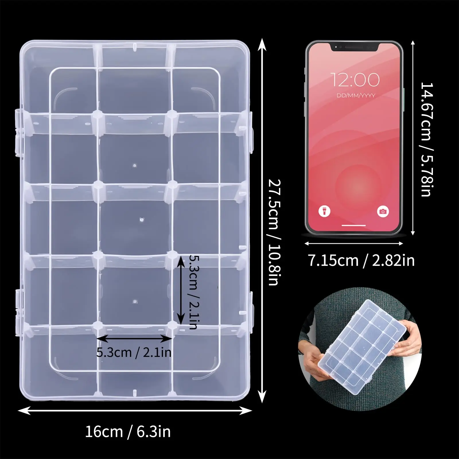 1/2/3Pcs Large Transparent Plastic Storage Boxes with 15 Compartments- Ideal For DIY Crafts, Jewelry, Beads, Tools, Crafts& More thumbnail 3