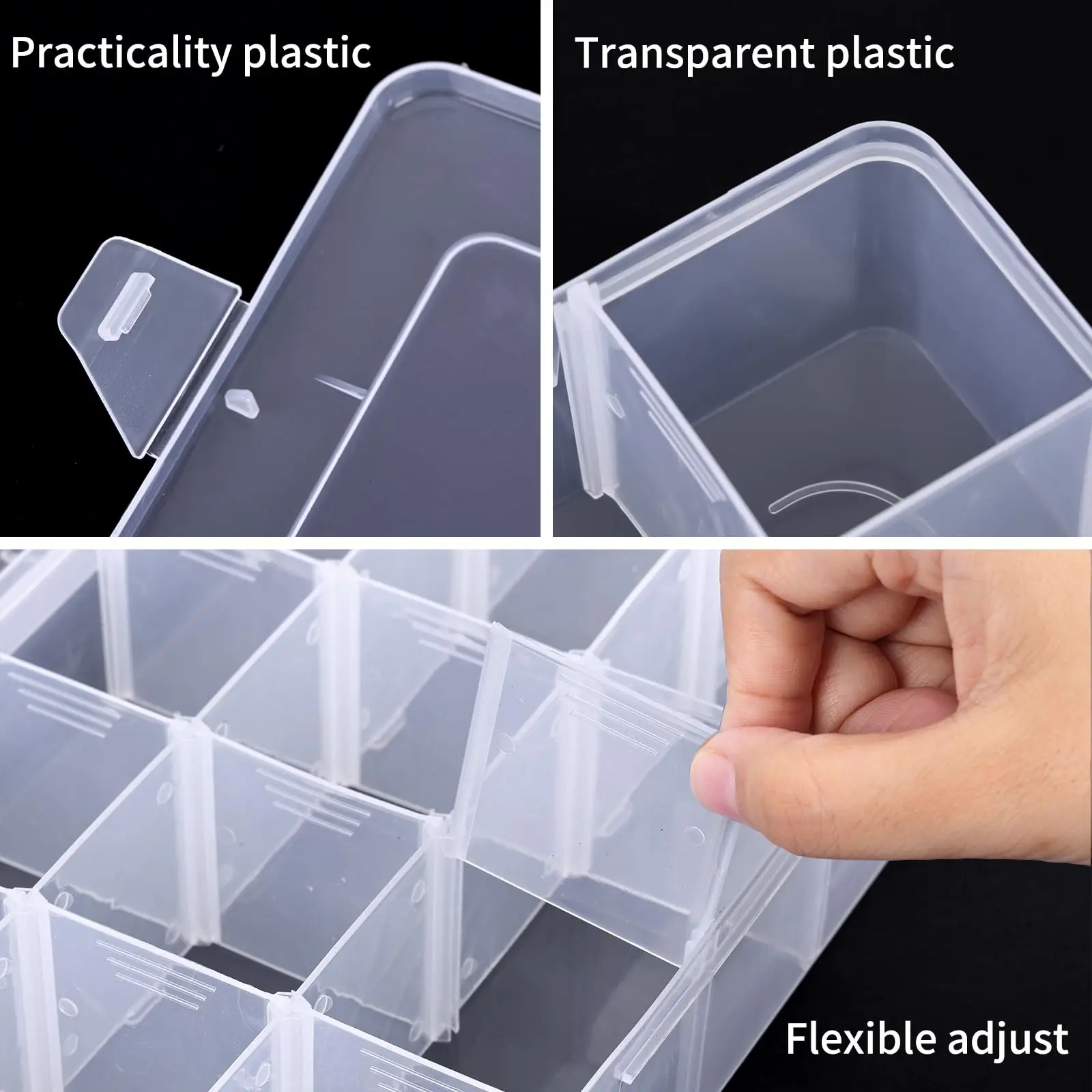 1/2/3Pcs Large Transparent Plastic Storage Boxes with 15 Compartments- Ideal For DIY Crafts, Jewelry, Beads, Tools, Crafts& More thumbnail 2