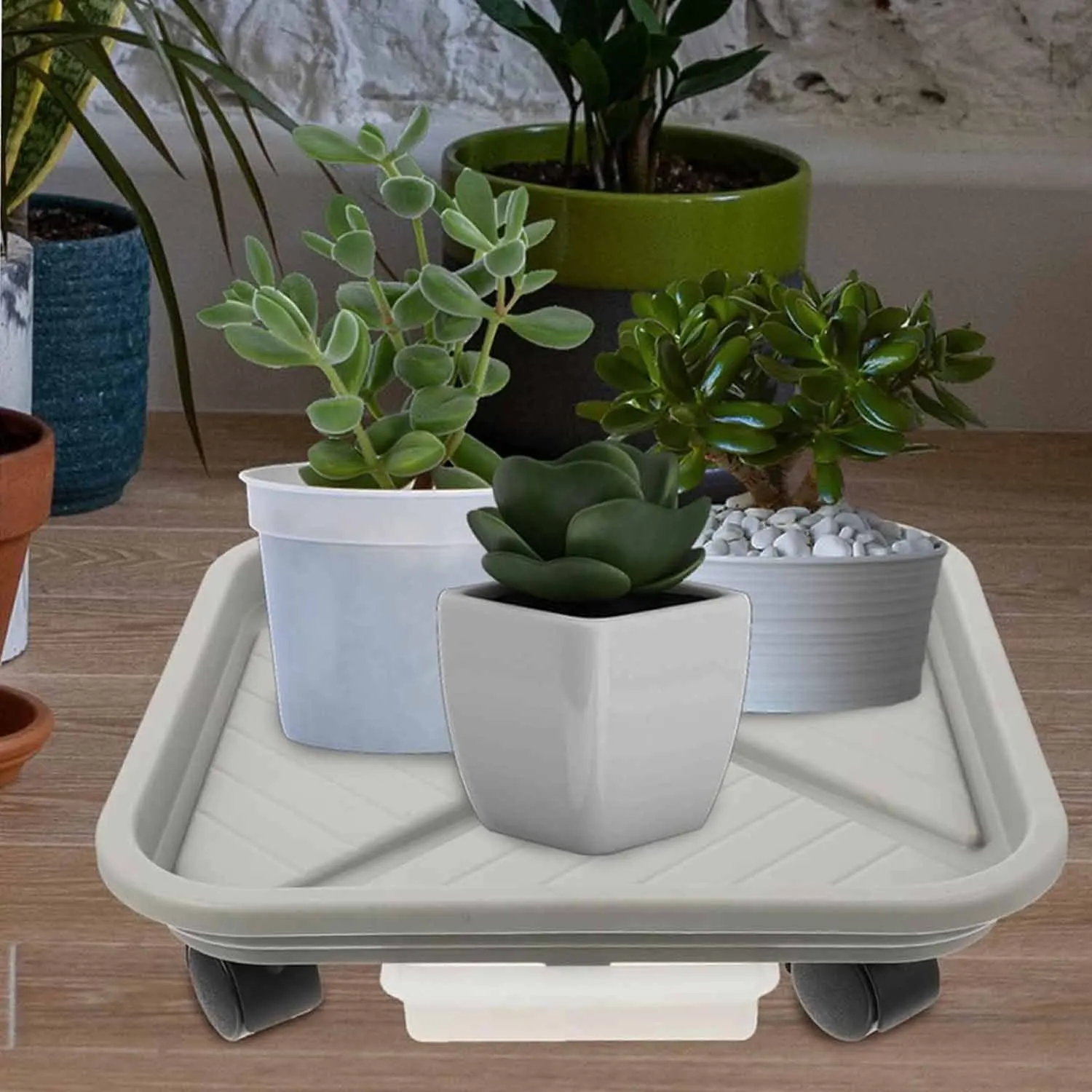 1pc Plant Ball Cage with Four Wheels and A Drainage Tray, A Square Flower Pot Mover, A Wheeled Garden Rolling Plant Rack thumbnail 2