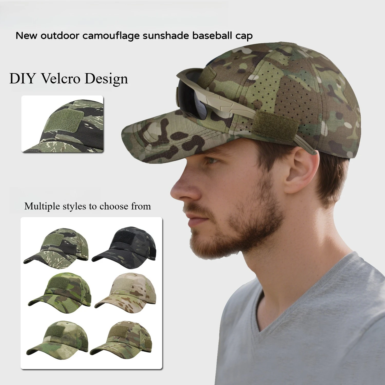 Unisex Tactical Camo Hat Breathable Mesh Baseball Cap With Glasses Holder For Outdoor Hunting Fishing