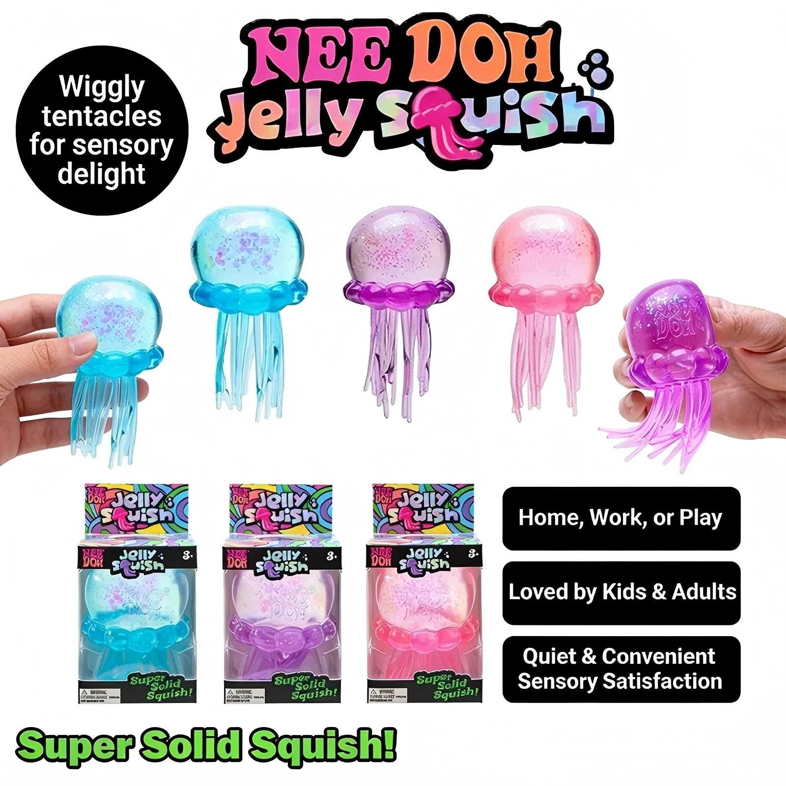 Trending Nee Doh Jellyfish & Cube Squish Toy, Soft Jelly Squeeze Stress Relief Fidget Toy, Sensory NeeDoh for Kids & Adults thumbnail 4