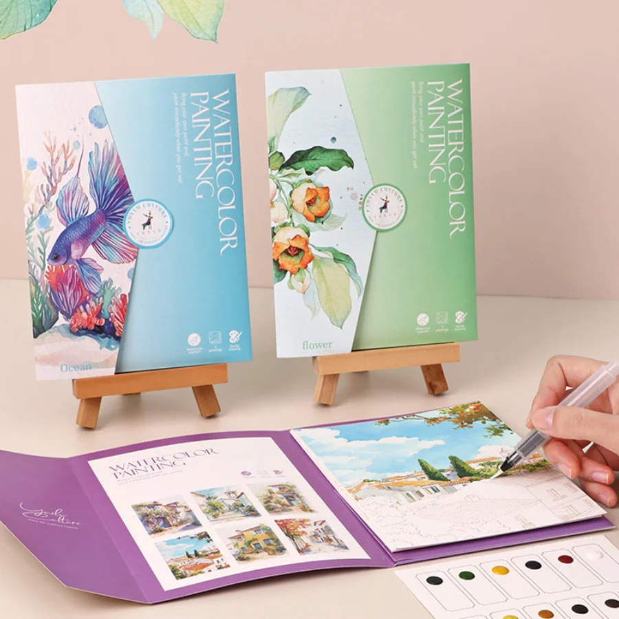 4 styles  Parent Child Watercolor Art Set: 12 Color Solid Color Album with Graffiti Page and Student Stress Relief Coloring thumbnail 5