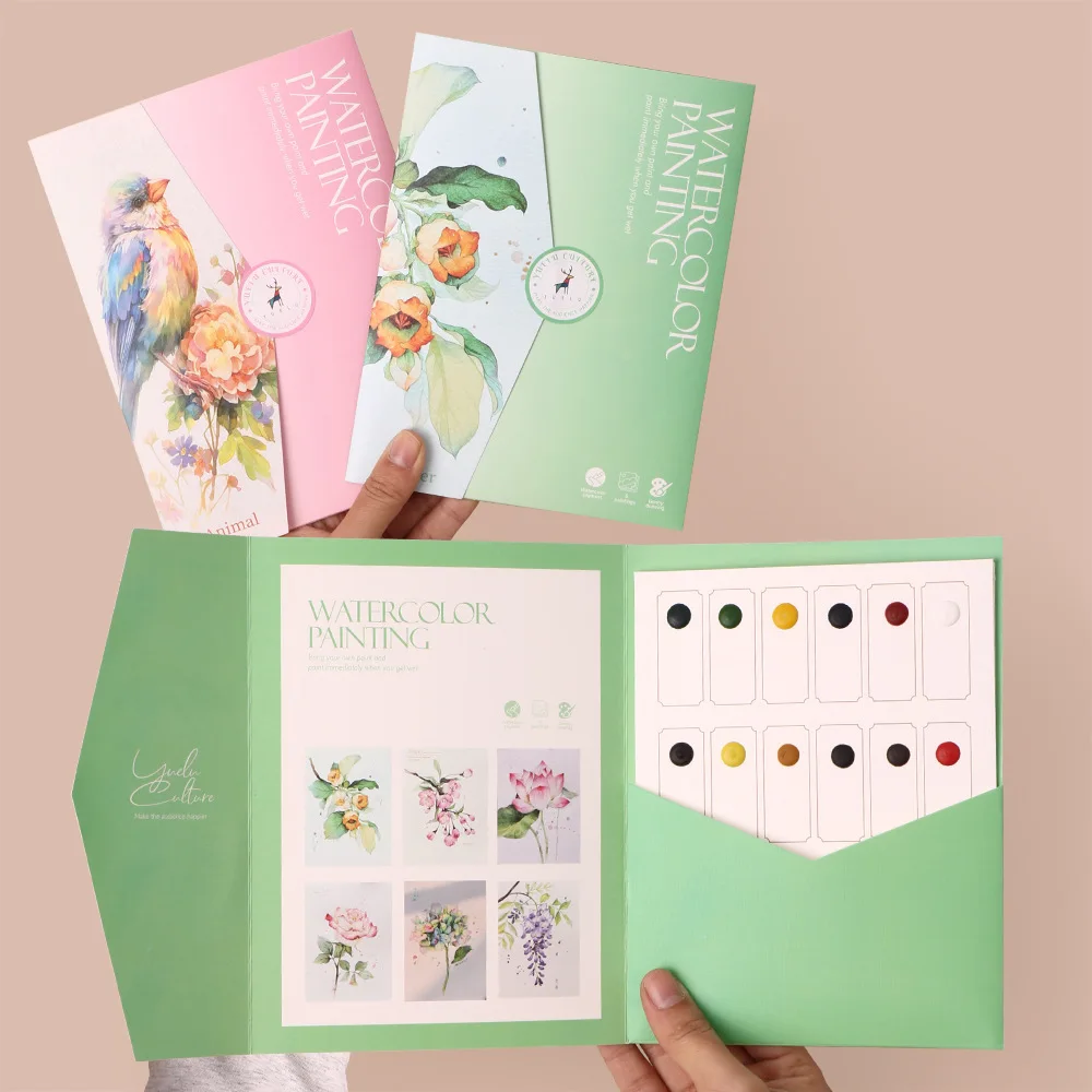 4 styles  Parent Child Watercolor Art Set: 12 Color Solid Color Album with Graffiti Page and Student Stress Relief Coloring thumbnail 2