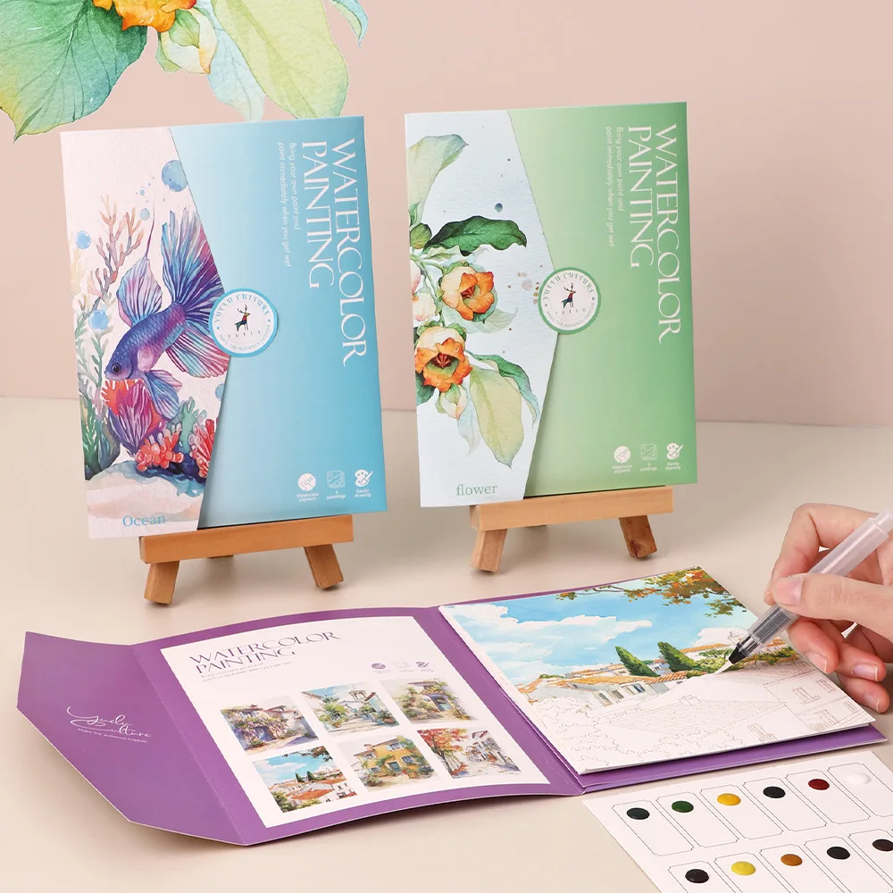 4 styles  Parent Child Watercolor Art Set: 12 Color Solid Color Album with Graffiti Page and Student Stress Relief Coloring thumbnail 3