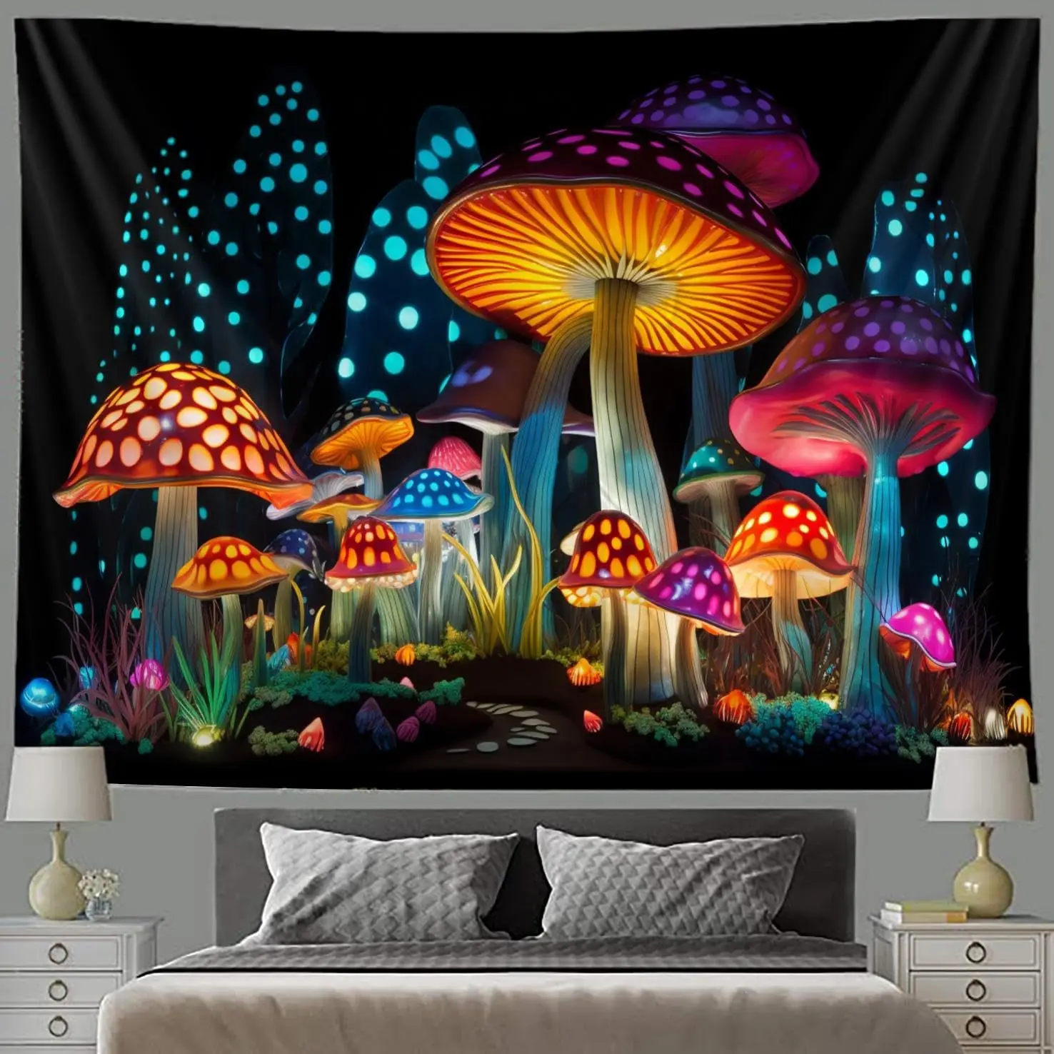 Blacklight Wall Decor Tapestry for Bedroom, Fantasy Funny Plan Wall Hanging Decor UV Reactive Black Light Moon Tapestries Art thumbnail 2