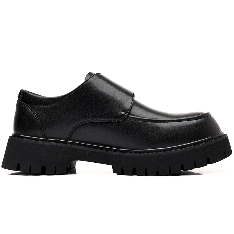 MenS Black Platform Monk Strap Loafers Slip On Chunky Sole Casual Dress Shoes Comfortable Fashion Big Size Footwear For Men thumbnail 4