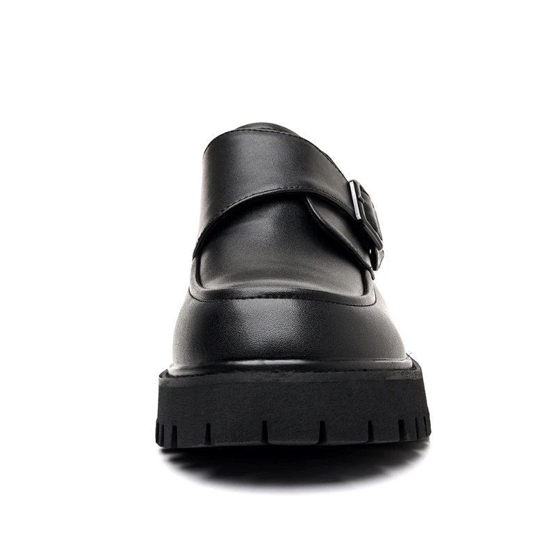 MenS Black Platform Monk Strap Loafers Slip On Chunky Sole Casual Dress Shoes Comfortable Fashion Big Size Footwear For Men thumbnail 3