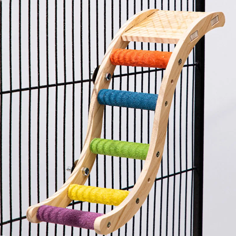 Colorful Wooden Ladder Parrot Toy, Pet Climbing Ladder, Bird Swing & Grinding Perch, Cage Accessories for Parakeet,