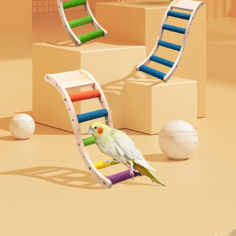 Colorful Wooden Ladder Parrot Toy, Pet Climbing Ladder, Bird Swing & Grinding Perch, Cage Accessories for Parakeet, thumbnail 3