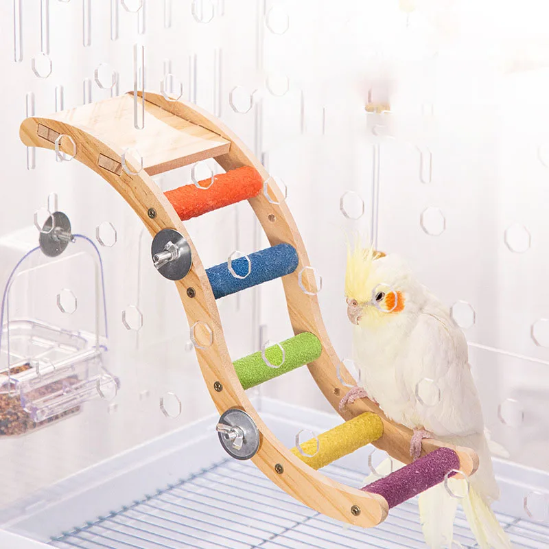 Colorful Wooden Ladder Parrot Toy, Pet Climbing Ladder, Bird Swing & Grinding Perch, Cage Accessories for Parakeet, thumbnail 2