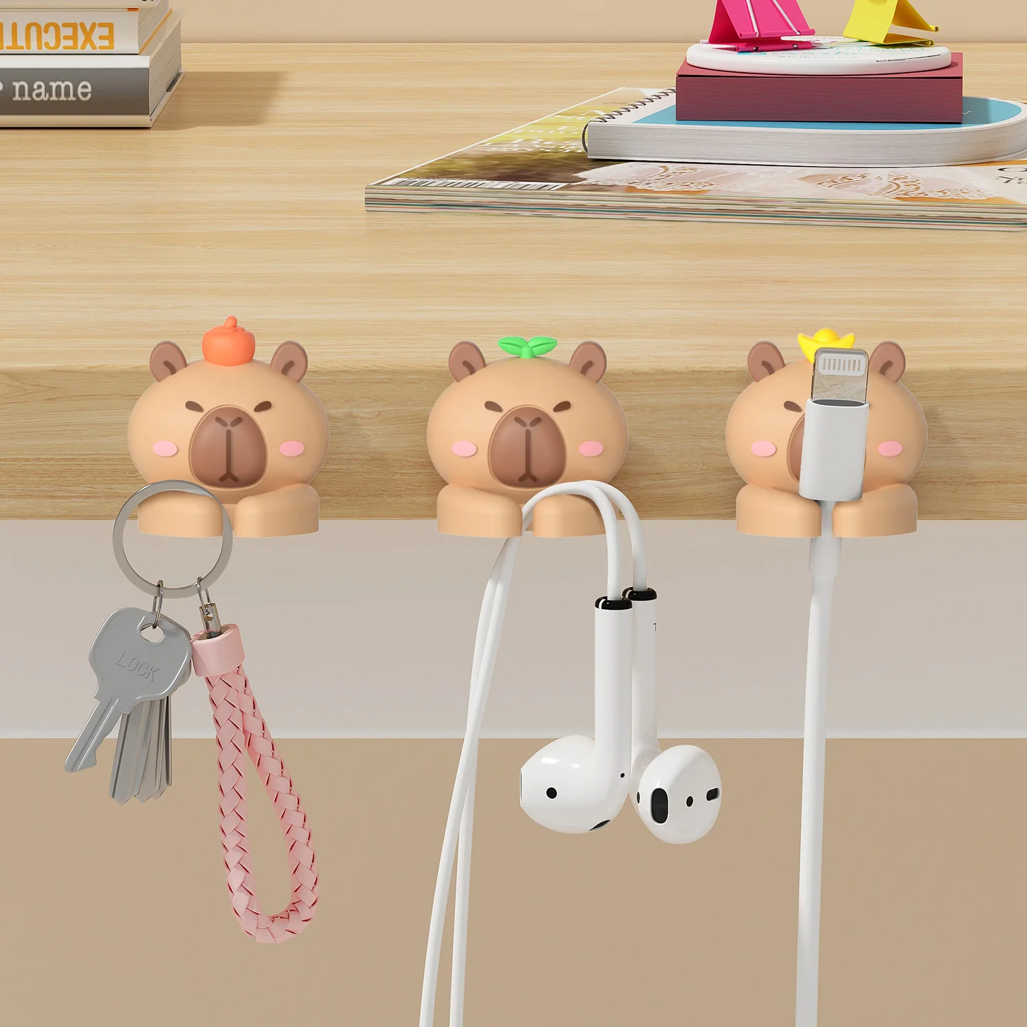 Cute Cure Desktop Cable Organizer Holder Winder Clips Desk Self-Adhesive Mobile Phone Data Cable Management Wire Cord Holder thumbnail 2