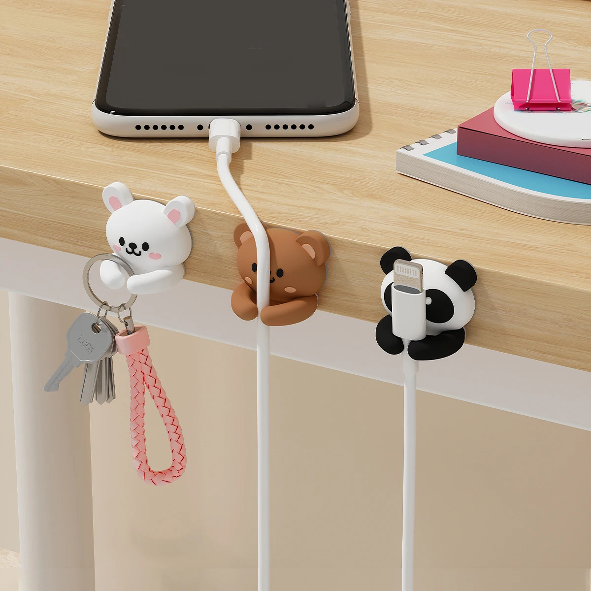 Cute Cure Desktop Cable Organizer Holder Winder Clips Desk Self-Adhesive Mobile Phone Data Cable Management Wire Cord Holder thumbnail 3
