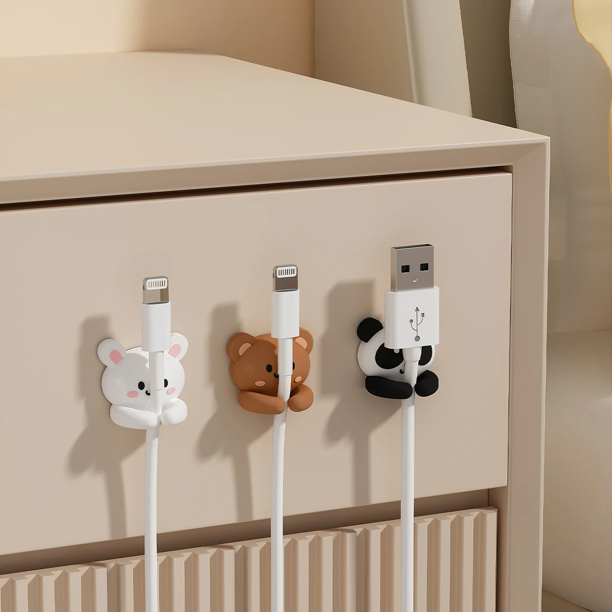 Cute Cure Desktop Cable Organizer Holder Winder Clips Desk Self-Adhesive Mobile Phone Data Cable Management Wire Cord Holder thumbnail 4