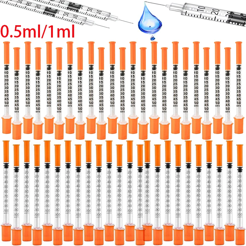 45-Pack of 0.5/1ml Disposable Veterinary Syringes with Needles for Pets and Farm Animals