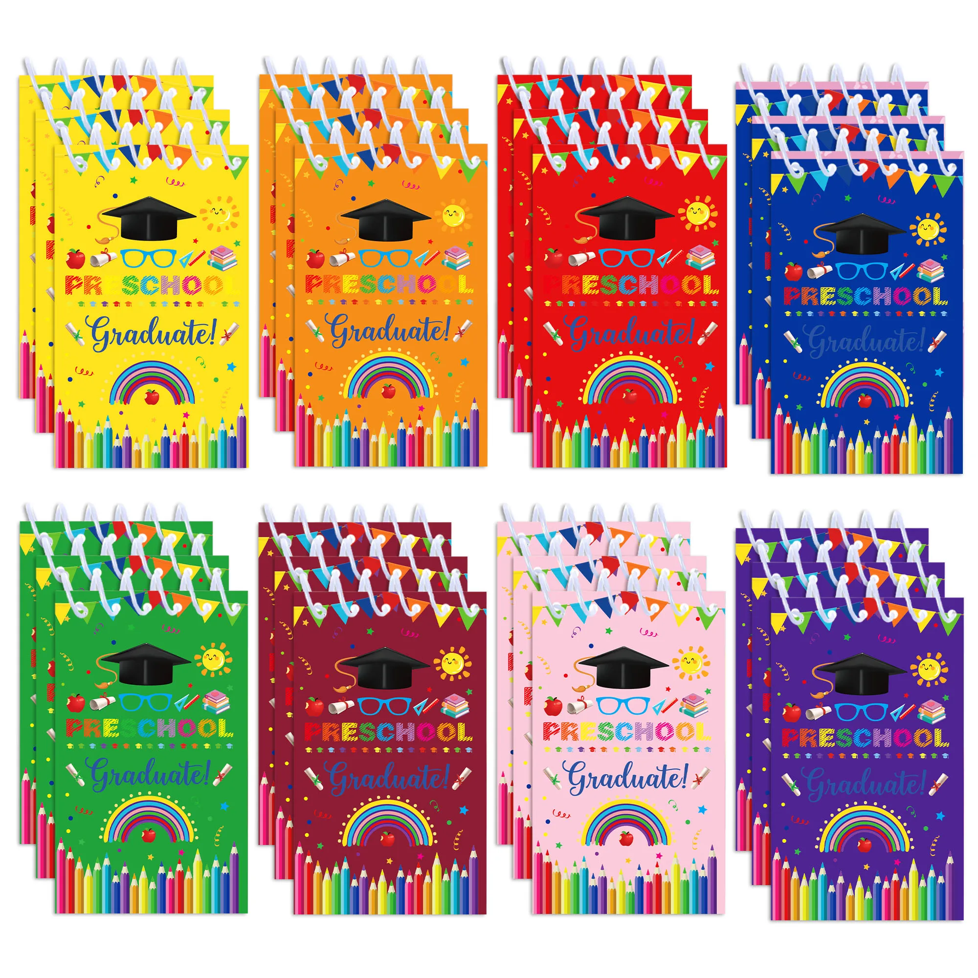 8/16/24pcs Graduation Season Vertical Spiral Pocket Notebooks,Coil Booklet Notepads For Office Stationery School Diaries