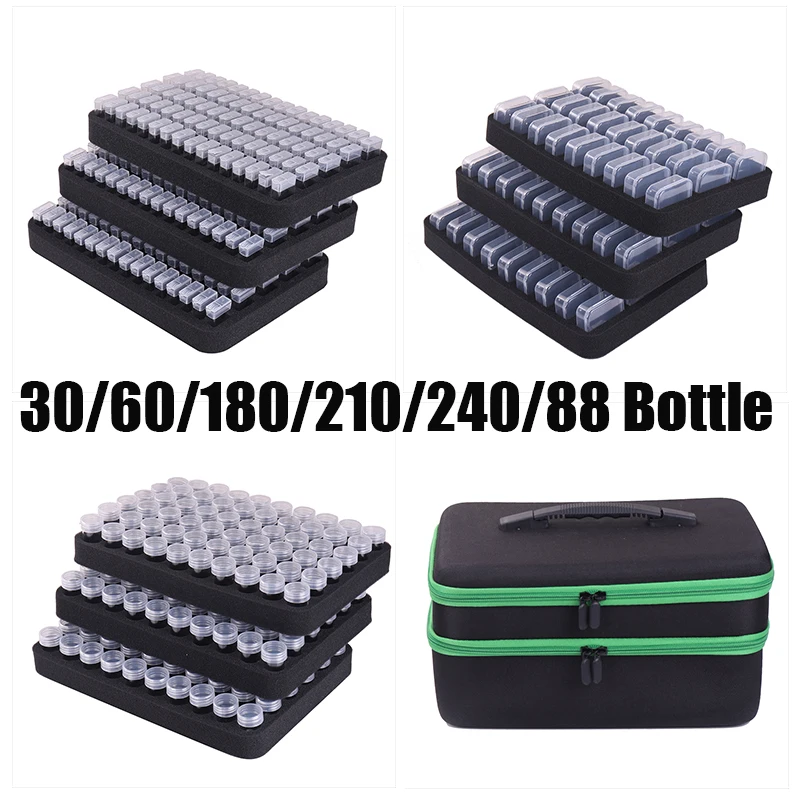 180/210/240/81/60/30 Bottles Storage Box 5D Diamond Painting Accessories Tools Container Green Bag Carry Case Embroidery Mosaic