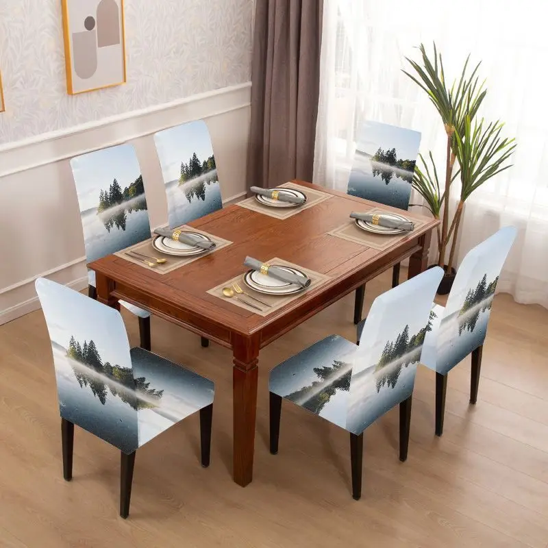 Restaurant seat elastic protective cover, removable home decoration products, artistic landscape printing chair cover thumbnail 6